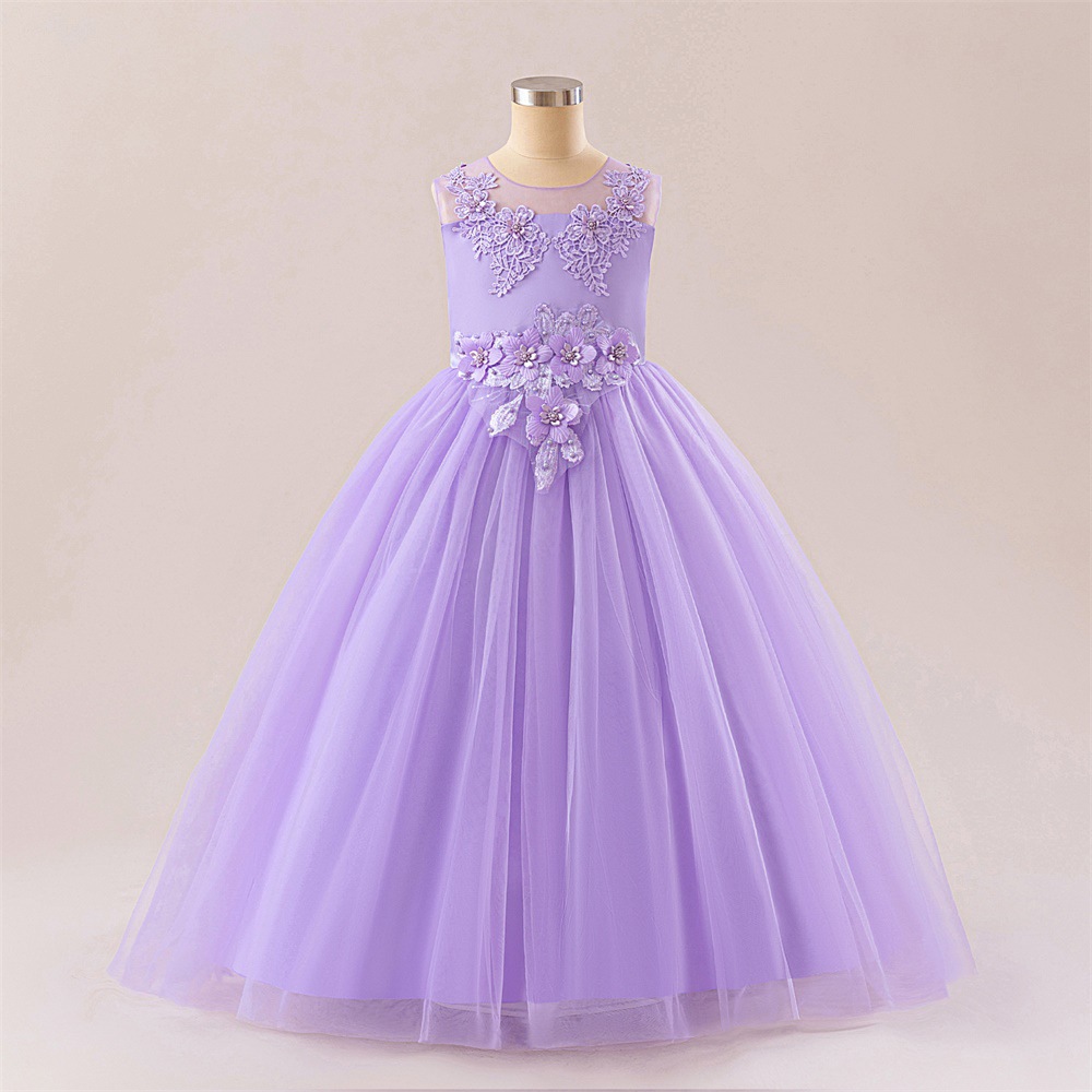 Cross-Border New Amazon Children's Dress Princess Appliqué Mesh Skirt Performance Costume Catwalk Tutu Skirt Evening Dress for Women