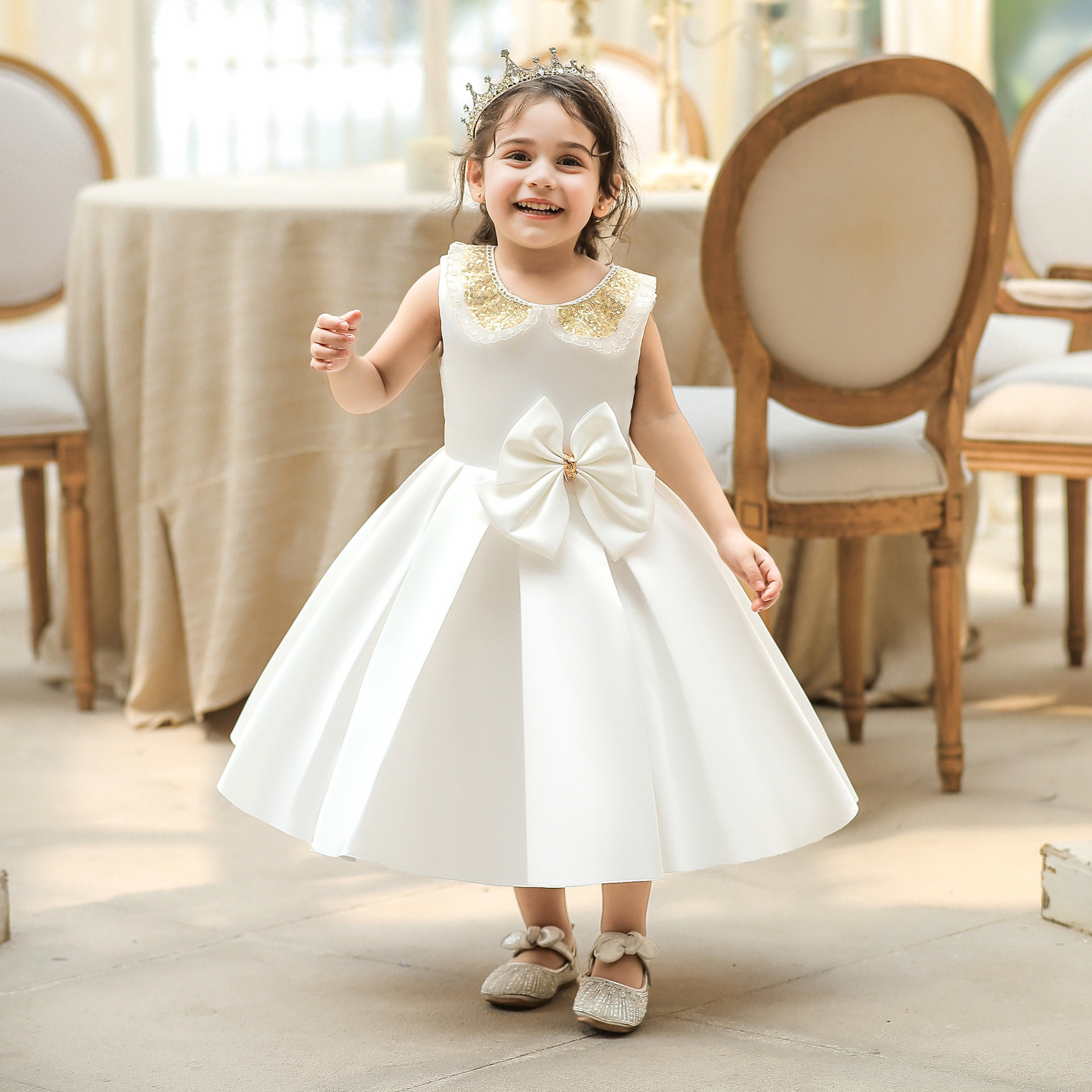 Spring and summer wedding dress one-year-old baby flower girl wedding girl birthday princess dress children's performance dress female New