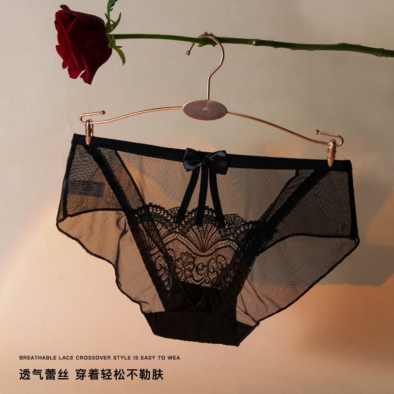 High-grade Light Luxury Lace Mesh Girl's Underwear Low Waist Seamless Thin Belt Cross Sexy Temptation Briefs Women Direct Selling