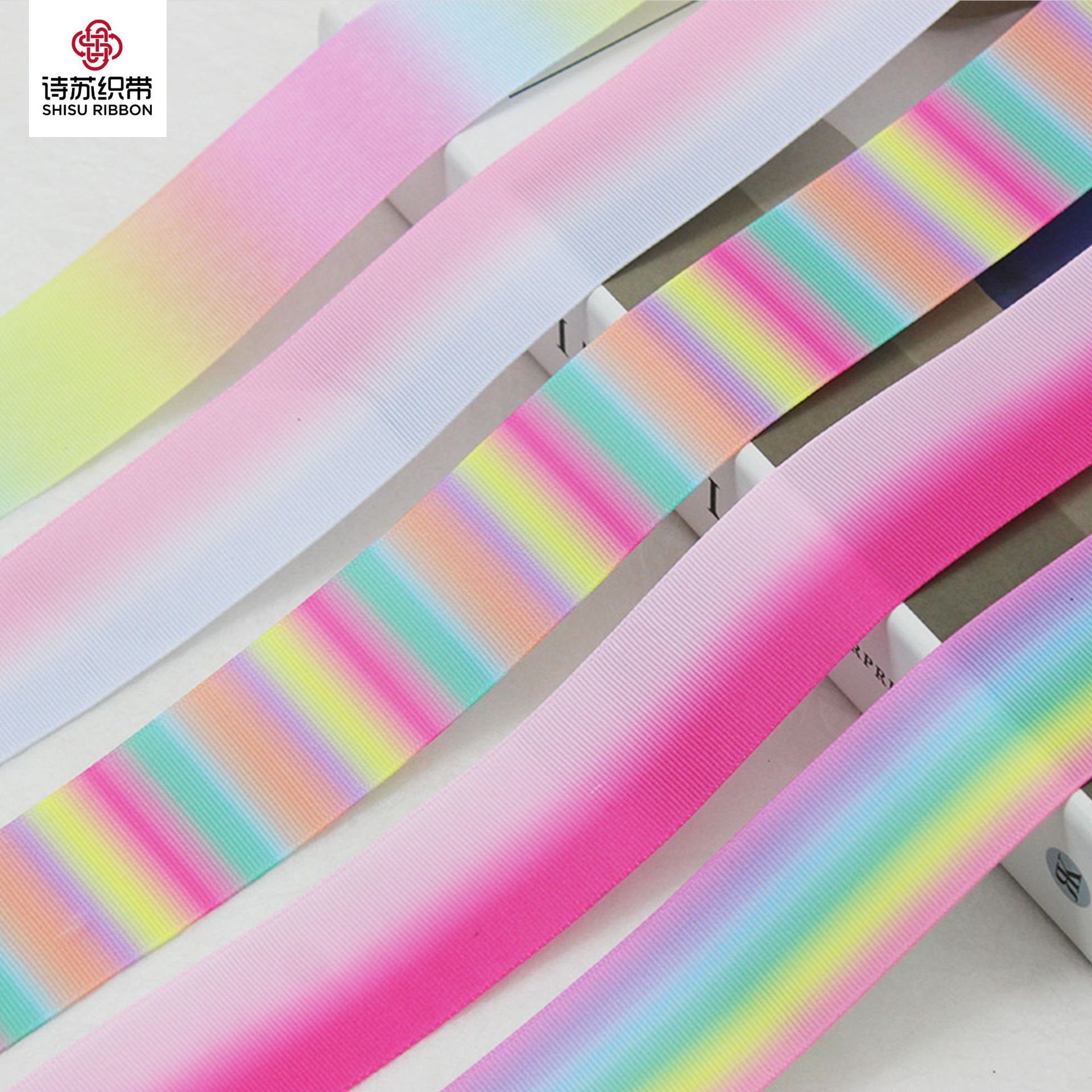 Picture of Wholesale Gradient Rainbow Ribbed Ribbon L-04 Heat Transfer DIY Bow Headdress Gift Box Packaging Accessories Ribbon