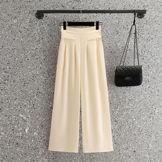 Picture of Republic of China Style Vertical Collar plus size Slimming Tang Suit Chinese Embroidery Retro Elegant suit Wide Leg Pants Two-Piece Set for Summer