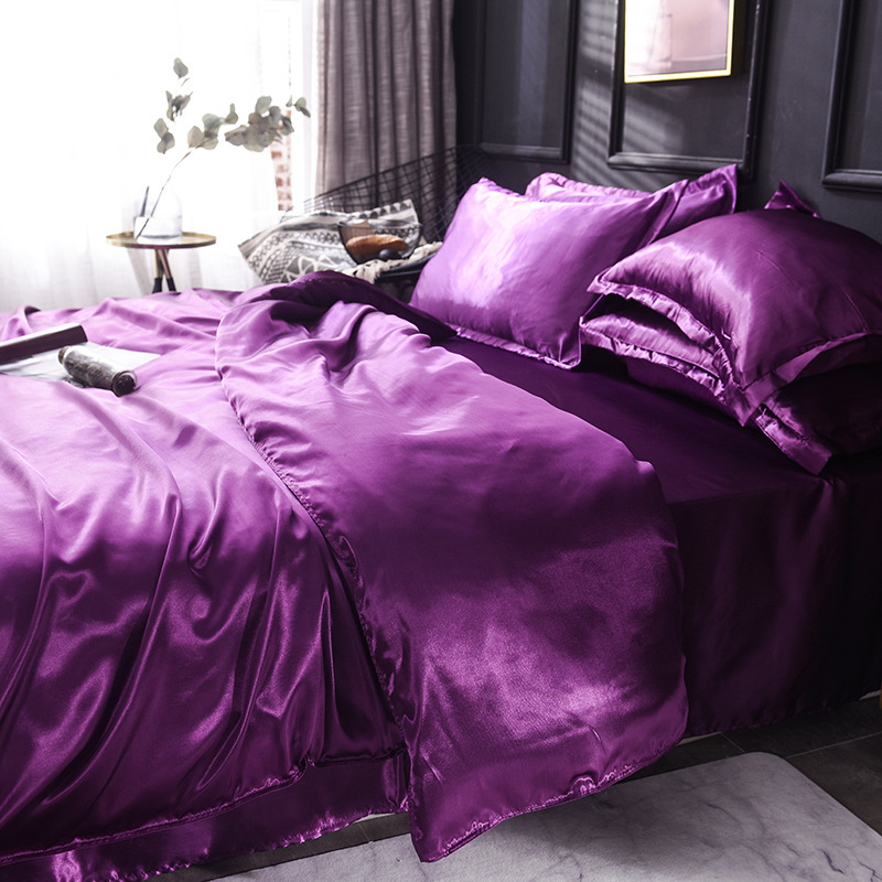 Picture of Summer solid color double-sided washed Ice Silk four-piece set silky color matching quilt cover sheets foreign trade cross-border bedding wholesale