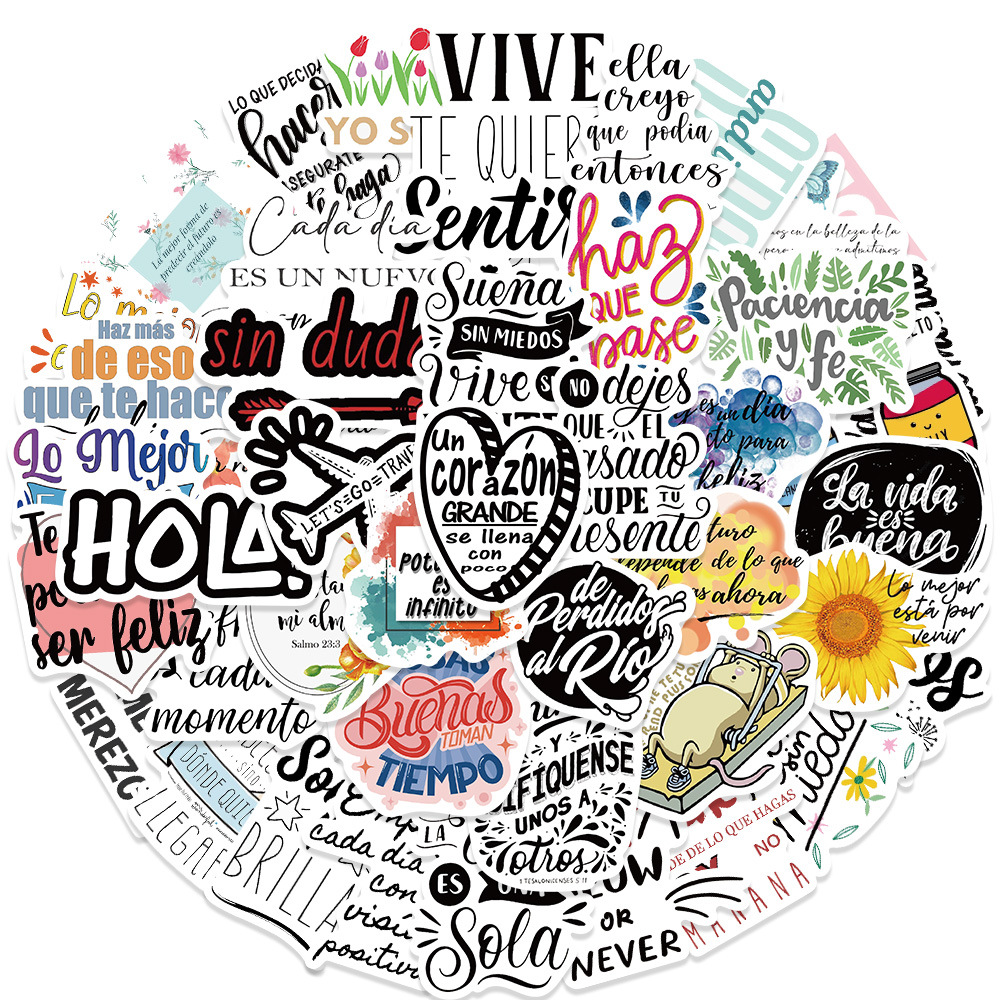 50 sheets Spanish inspirational creative stickers cute mobile scooter luggage computer graffiti stickers wholesale