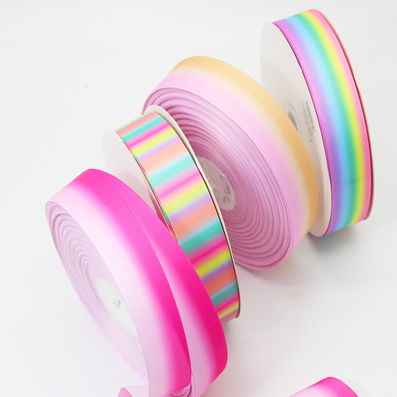 Picture of Wholesale Gradient Rainbow Ribbed Ribbon L-04 Heat Transfer DIY Bow Headdress Gift Box Packaging Accessories Ribbon