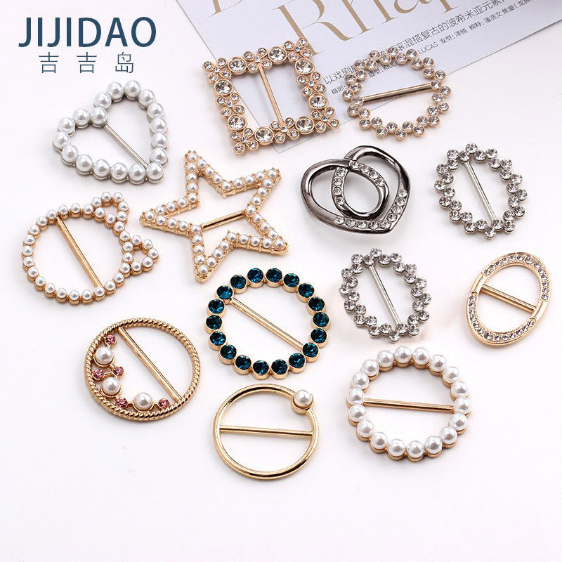 Metal Corner Buckle T-Shirt Scarf Silk Towel Buckle Pearl Diamond Decorative Buckle Fixed Shirt Tight Waist Knot Buckle Spot