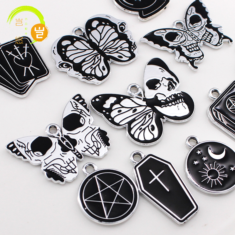 Picture of Halloween Skull Butterfly Card Moon Star DIY Handmade Jewelry Accessories Alloy Drop Oil Pendant Earrings Pendant