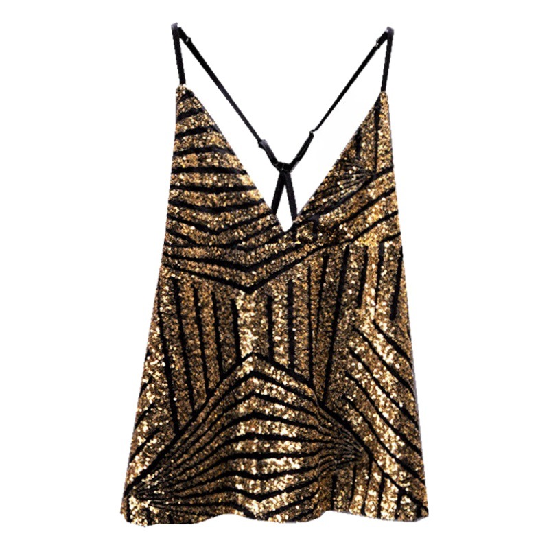 Cross-border a generation of sexy sequins at night a sling loose deep V low-cut cross backless sling jacket women