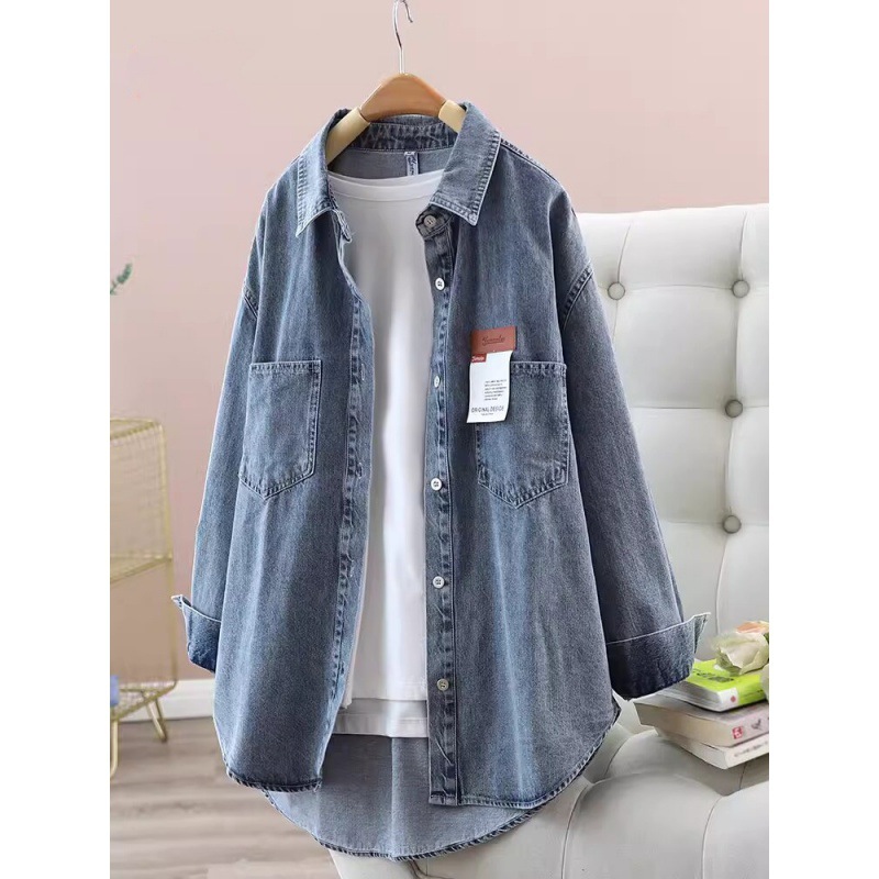 Mid-length Denim Shirt 2024 Spring New Loose Single-breasted Denim Jacket Casual Loose Long-sleeved Shirt