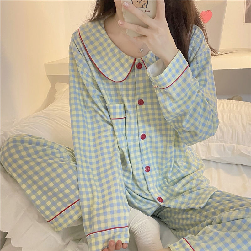 Pastoral Style Japanese Pajamas Women's Spring and Autumn Long-sleeved Trousers Milk Silk Comfortable plus size Home Clothes suit for Outer Wear