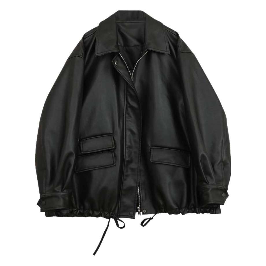 Black faux leather coat for women 2023 spring and autumn US and Europe new Hong Kong style casual PU leather jacket top cross-border wholesale