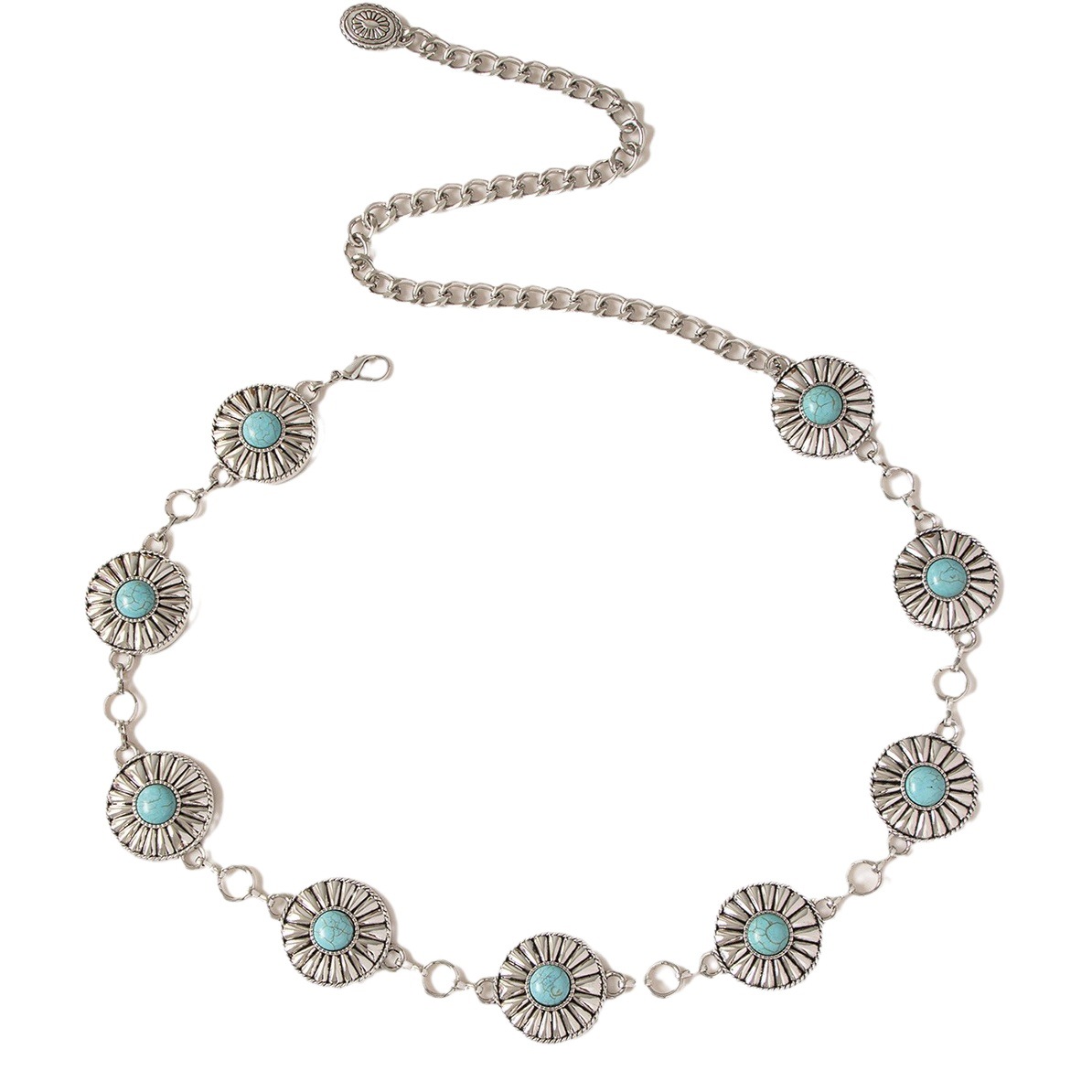 Spring New Heavy Industry Thick Chain Turquoise Western Style Women's High-grade Waist Chain Metal Ethnic Style Belt