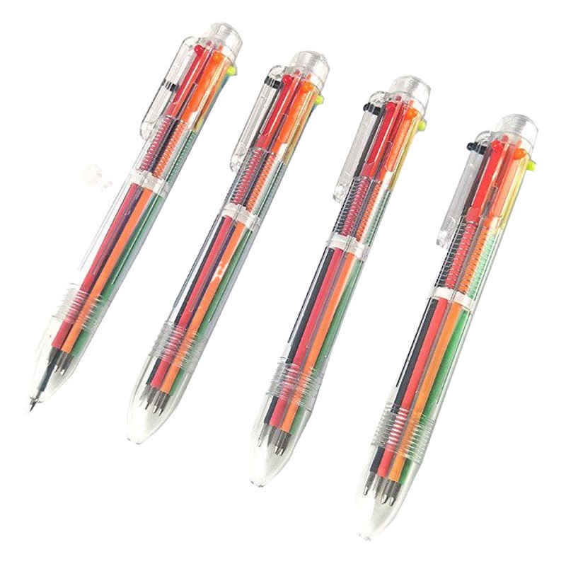 South Korea creative press multi-color ballpoint pen transparent color pen 6 color pen student stationery prizes wholesale