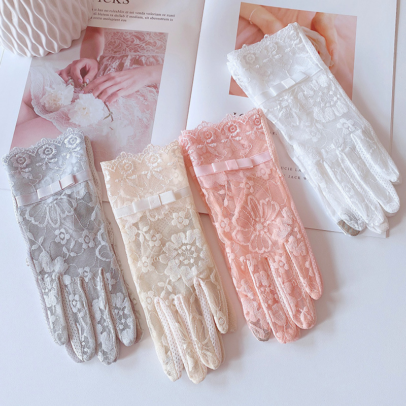 New Sun Protection Gloves for Women, Summer Ice Silk Lace, Anti-Uv, Thin, Electric Car Driving, Non-Slip, Breathable and Cool