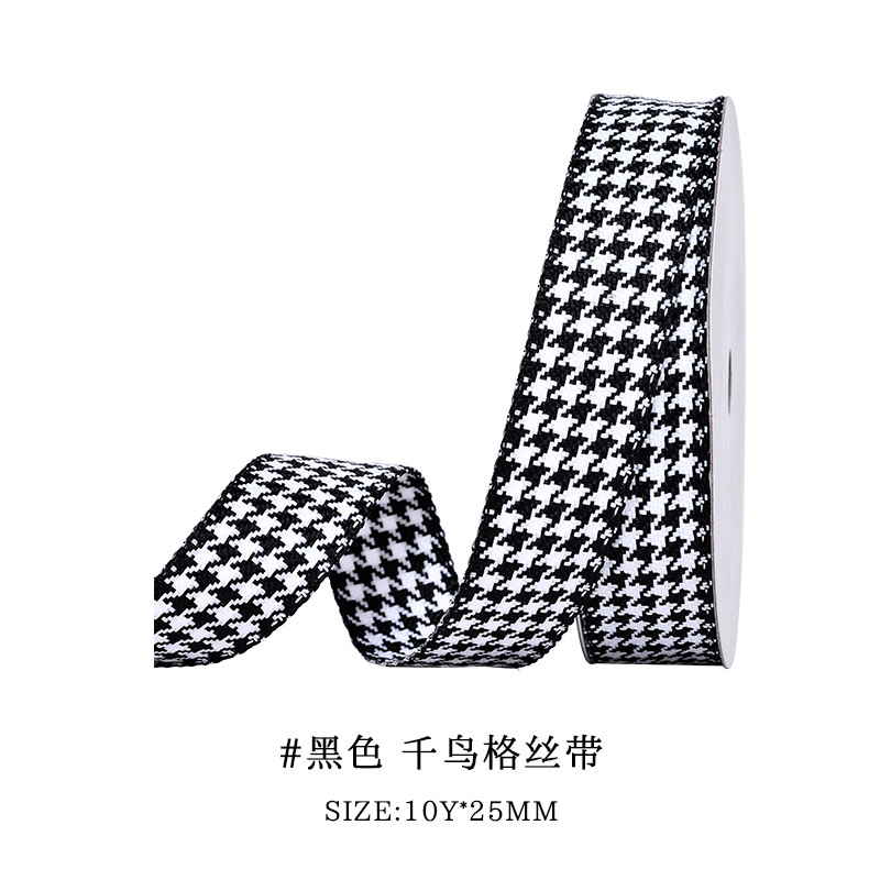 Spot houndstooth webbing wholesale a roll of 9 meters diy packaging ribbon hair accessories bow thousand bird Plaid
