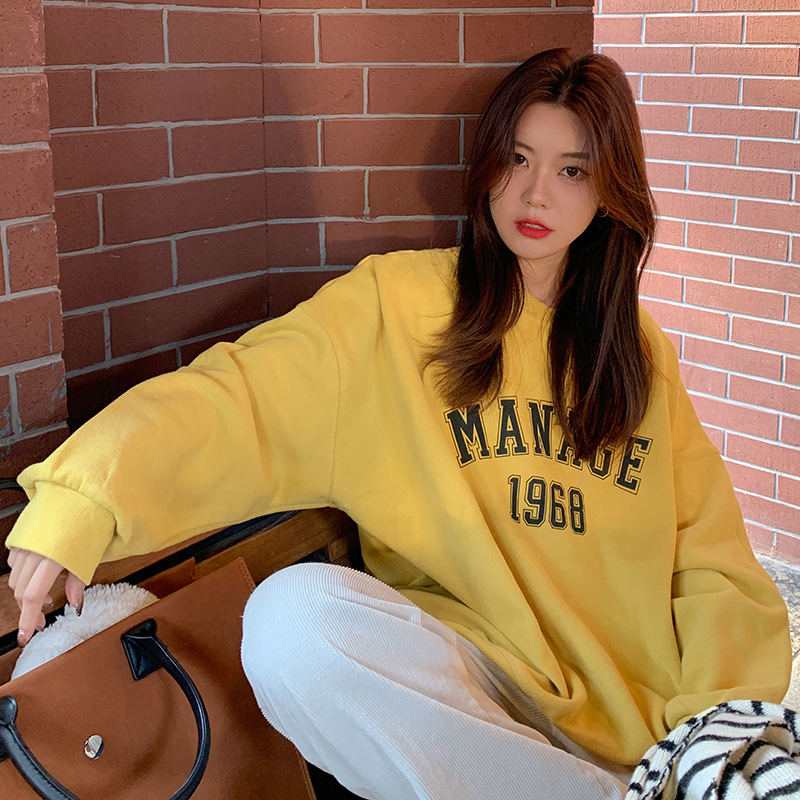 Over Harajuku Style Sweatshirt Women Ins K-Style Loose Casual Top Hong Kong Style Bottoming Shirt Student Women's Clothing Trbottomy Wholesale