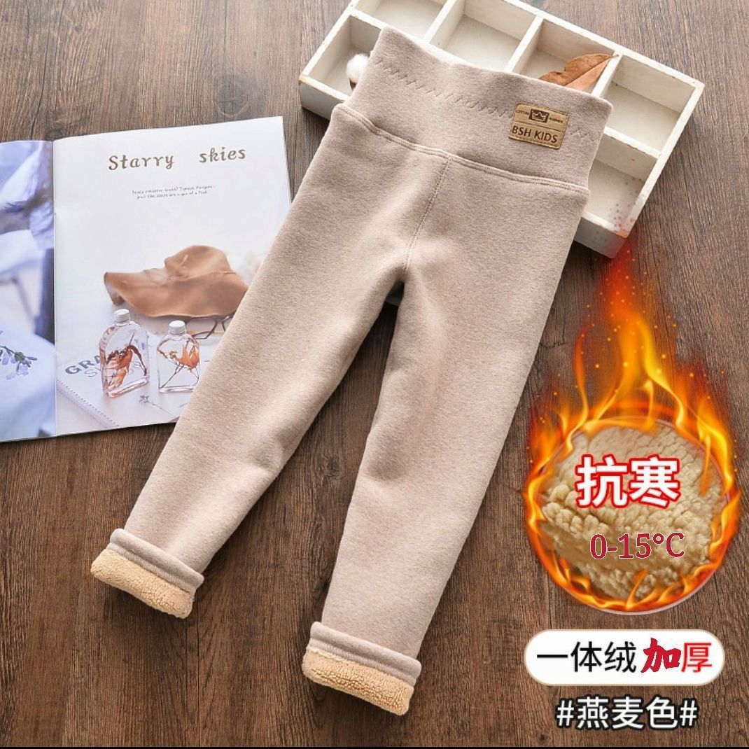 Picture of Girls' Fleece-Lined Leggings Autumn and Winter Outer Wear Girls' Big Kids One-Piece Fleece Baby Thickened Pants Pure Cotton High Waist Warm Pants