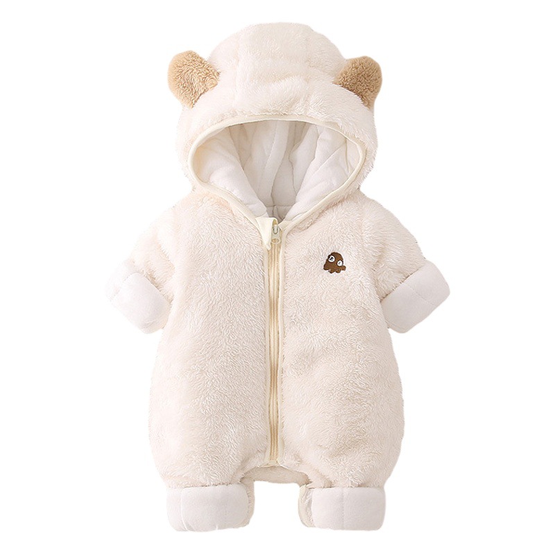 Newborn baby winter clothes thickened hooded boys and girls baby flannel outing romper cotton romper cartoon cute