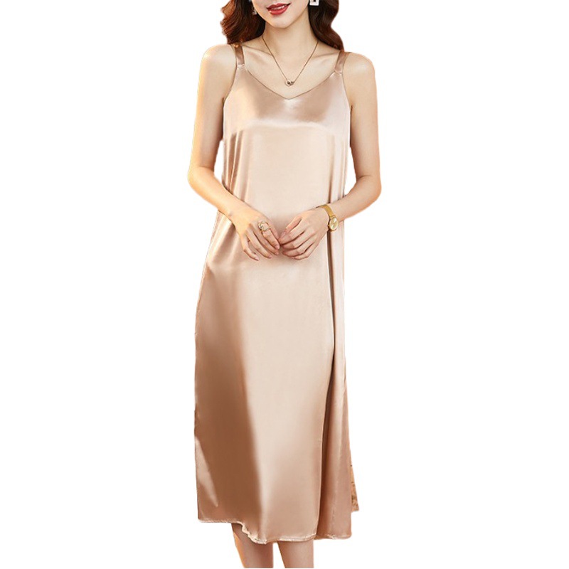Internet Celebrity Satin Dress Women's Summer Wear 2022 New Summer Design Niche Vest Suspender Long Skirt