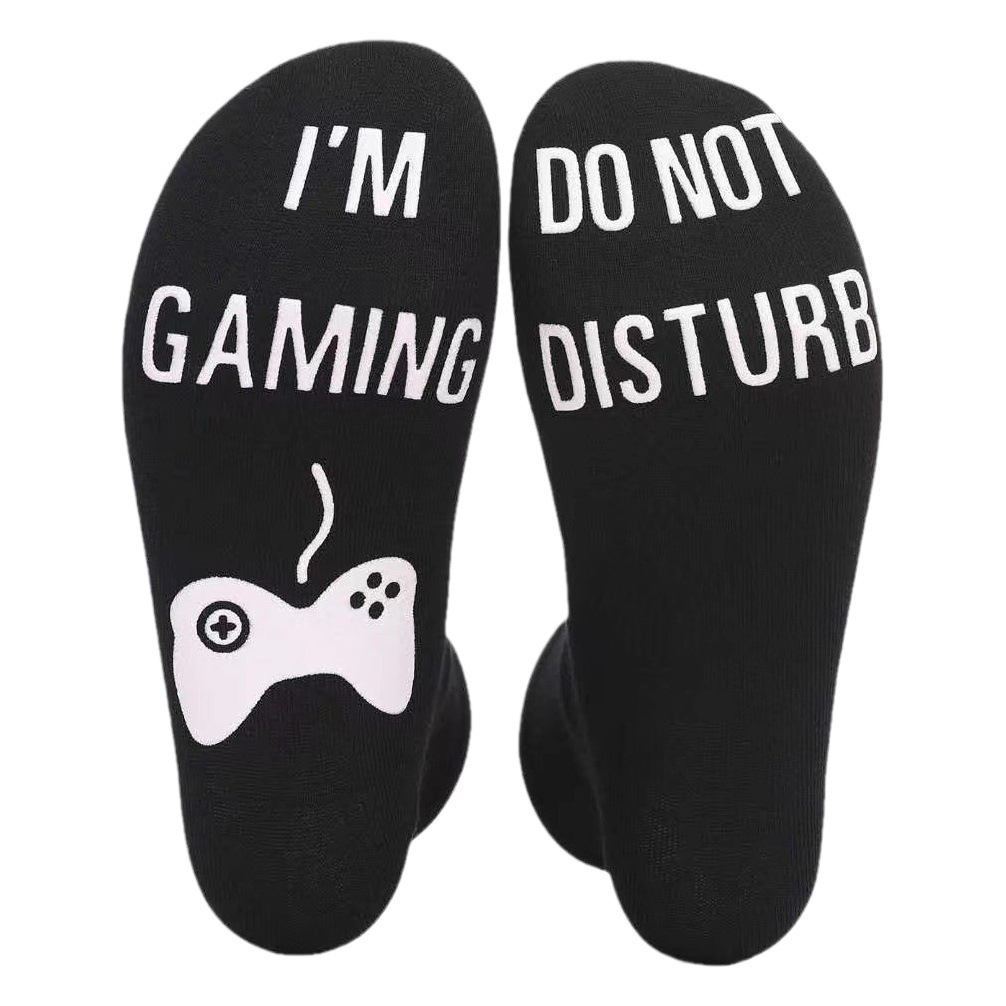 In Stock European and American cross-border hot-selling cotton mid-calf length socks foot letter non-slip dispensing floor socks men and women game socks