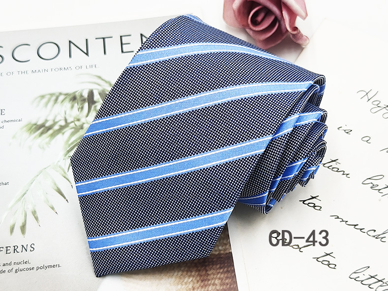 Picture of Manufacturer in stock men's business tie 8cm hand-punched professional formal wear interview striped tie men's Jacquard polyester silk