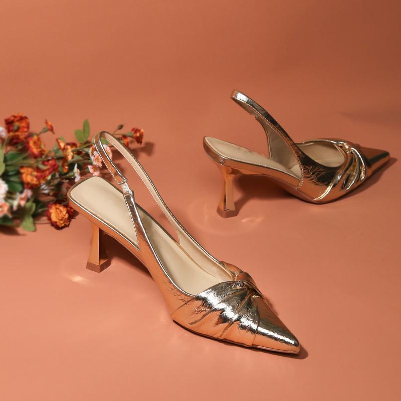 sense! Temperament silver Twist Twist Pointed French High Heels with Skirt Stiletto Heel Toe Sandals for Women
