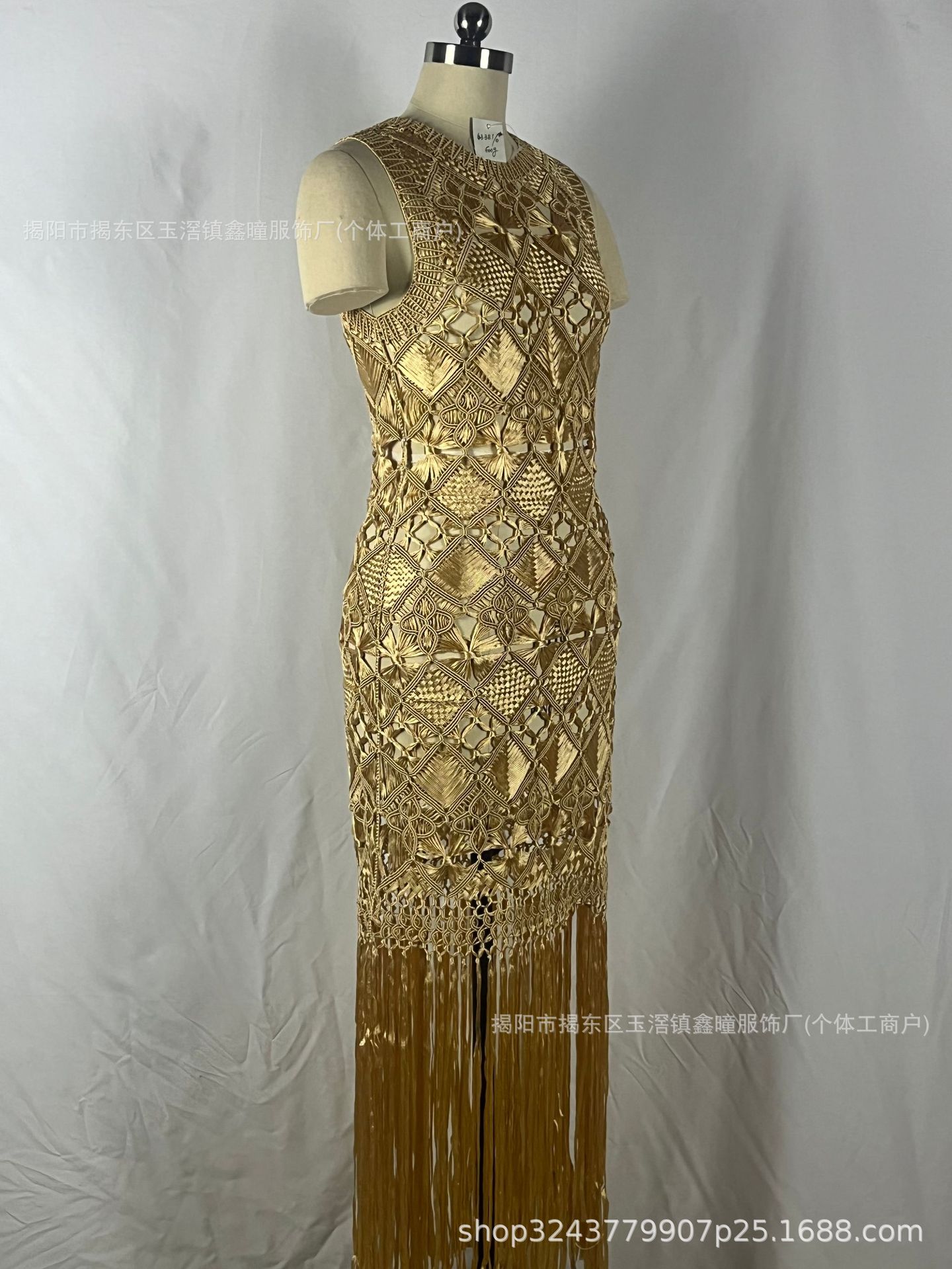 Picture of 43381/0 Intangible Cultural Heritage Tassel Dress Amazon's Popular Hand-Knitted Tassel Dress High-End Banquet Dress