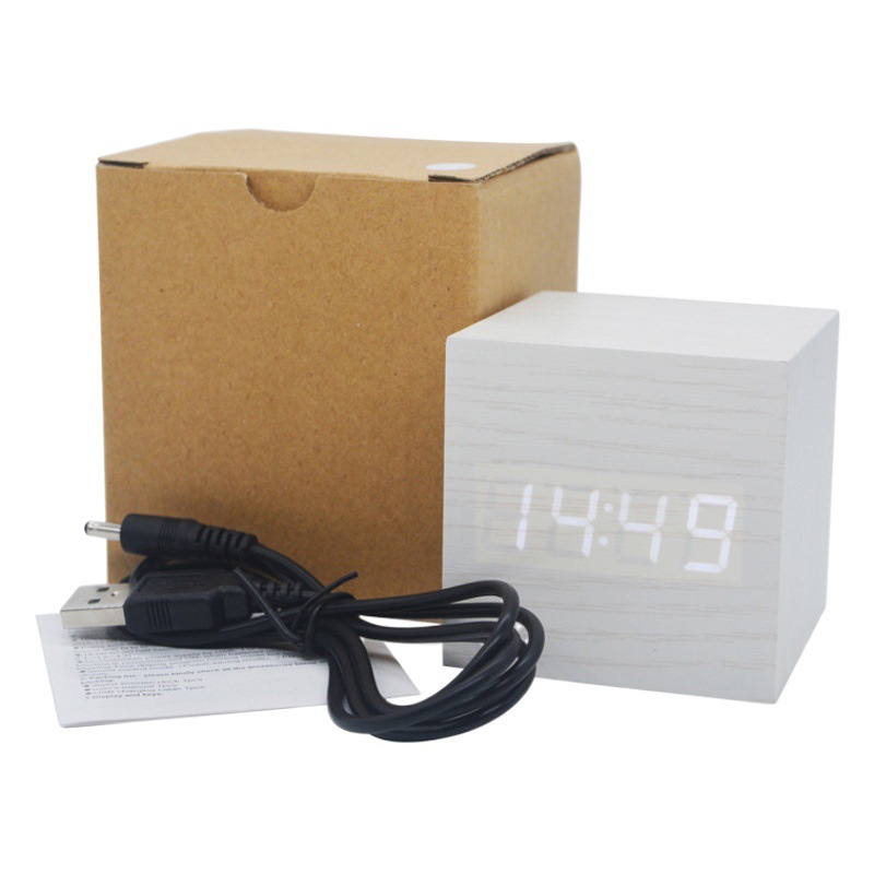 Amazon supply LED digital wooden clock mini mute electronic clock voice control luminous lazy wake up alarm clock