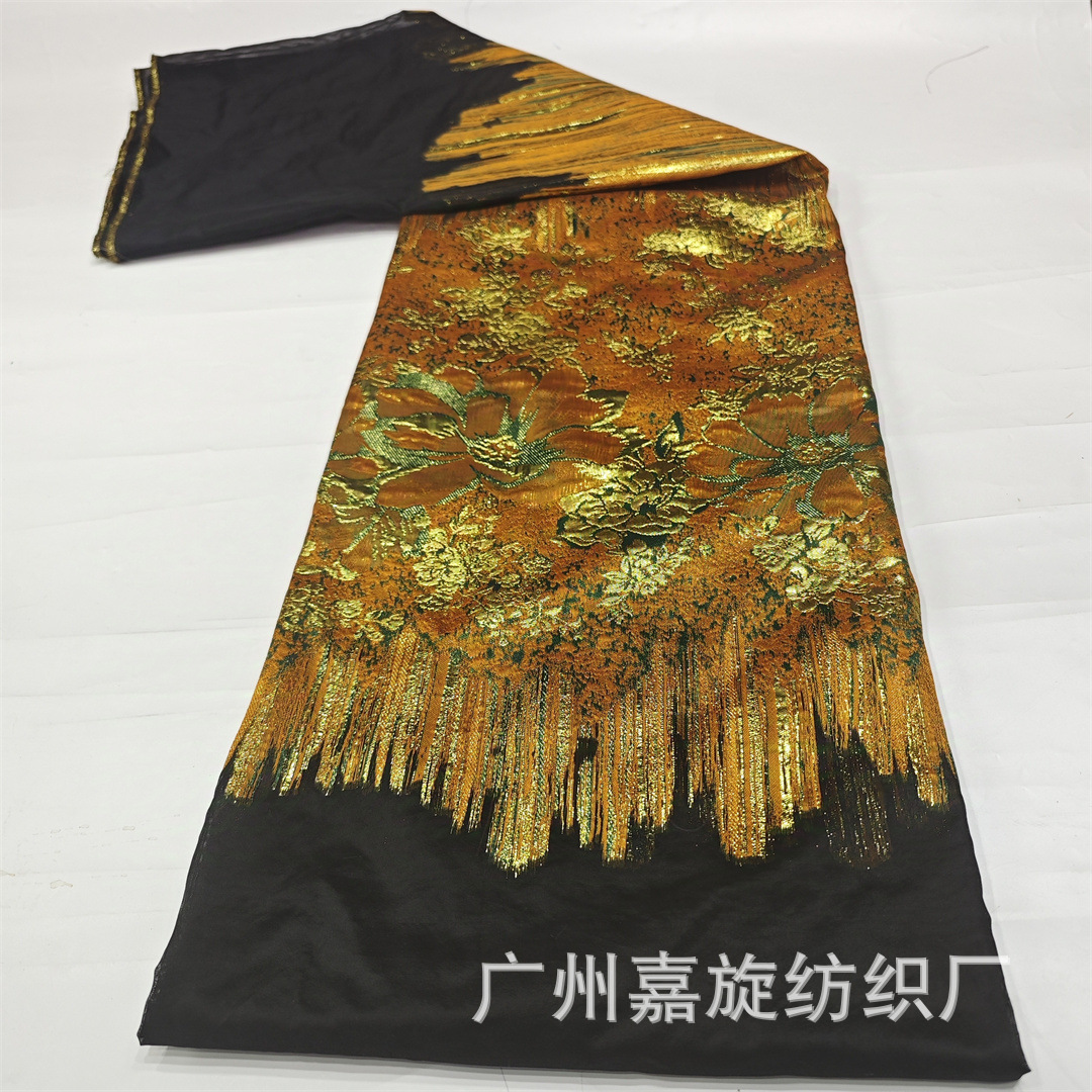 Golden Han Tang Style Cheongsam Dress Dress Jacquard Fabric African Organza Elegant Hanfu Bag Hip Skirt Embroidered Cloth