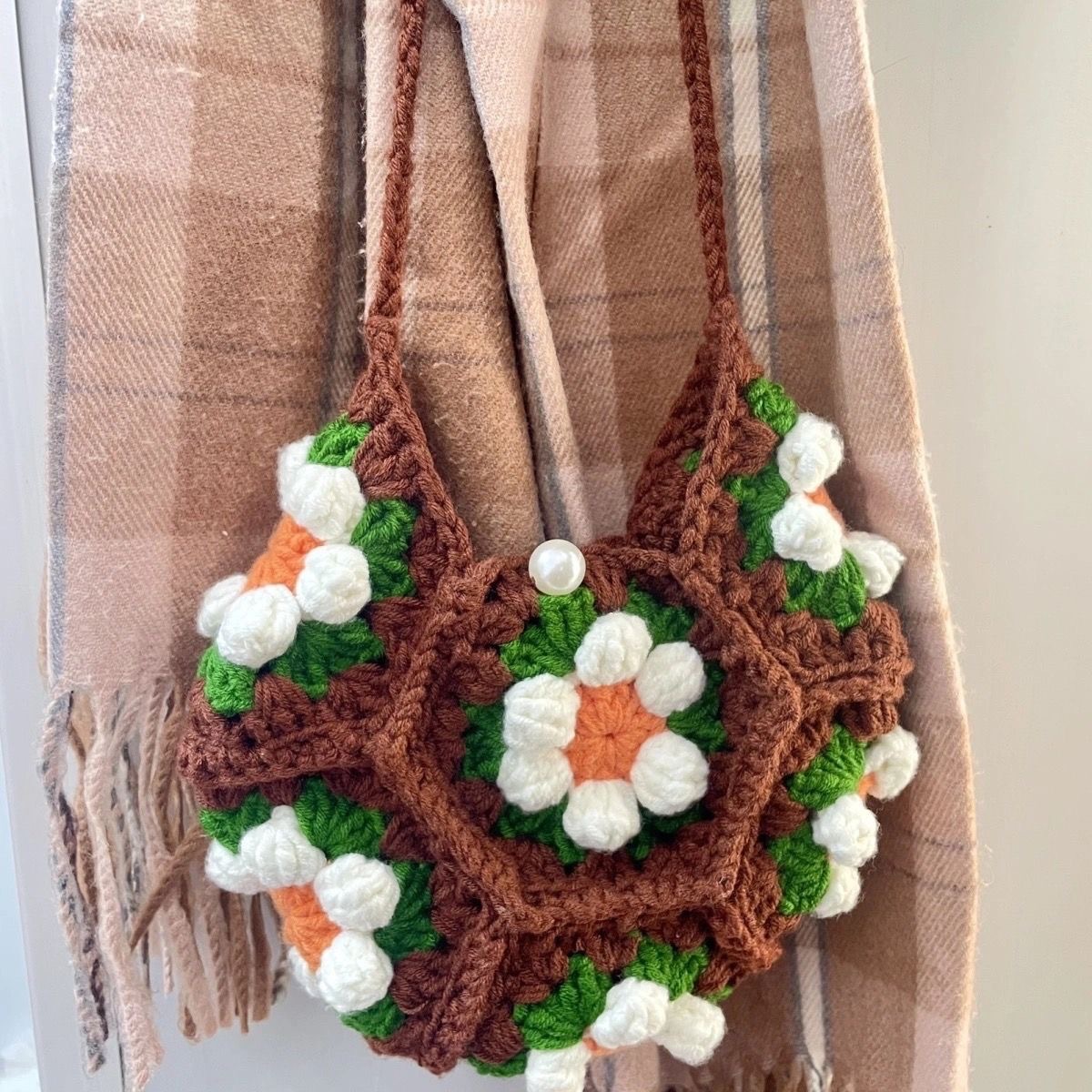 Boston Flower Woven Crossbody Bag Handmade Knitting Material Bag Xiaohongshu Douyin Same Style Fashion Casual Versatile