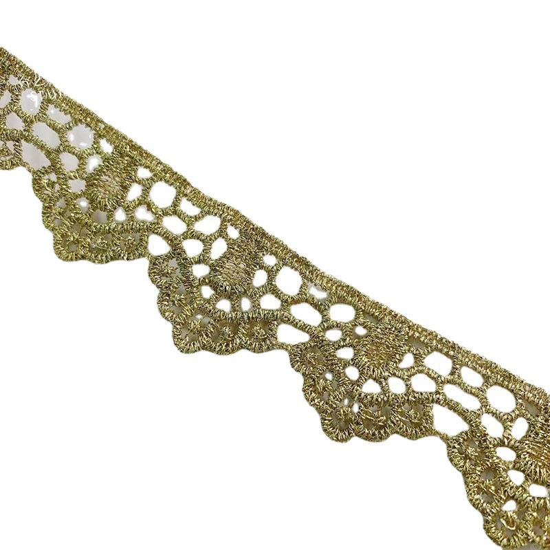 Good Quality New Style Fine Gold Line Water Soluble Embroidery Lace Curtain Stitching Decoration Edge Wrap Bar Code Lace