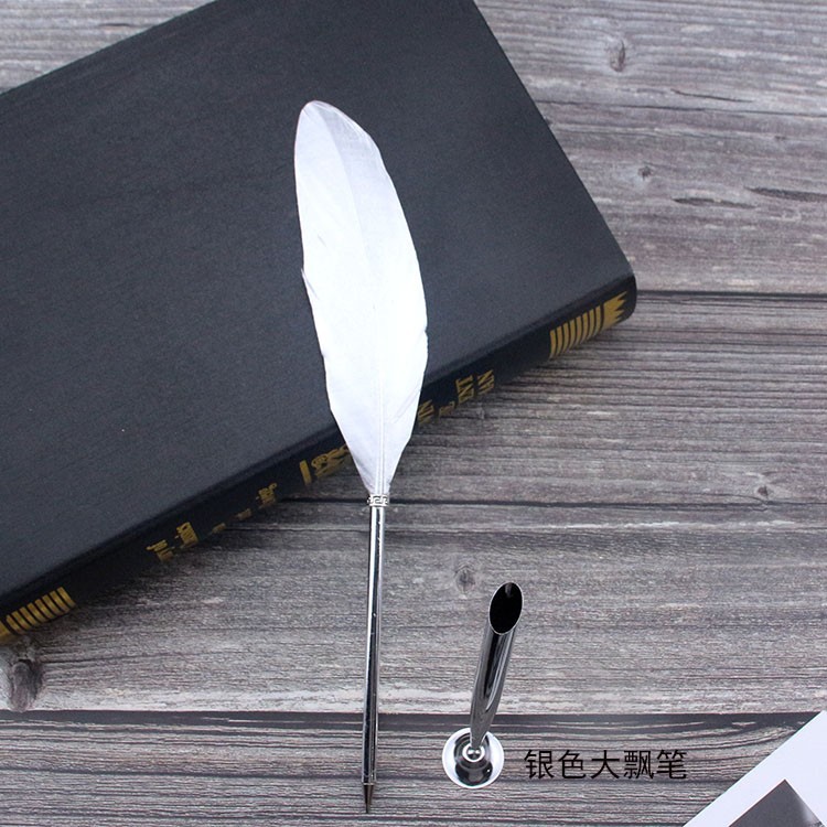 Picture of New European retro silver feather pen creative ballpoint pen wedding signature advertising pen student stationery simple package