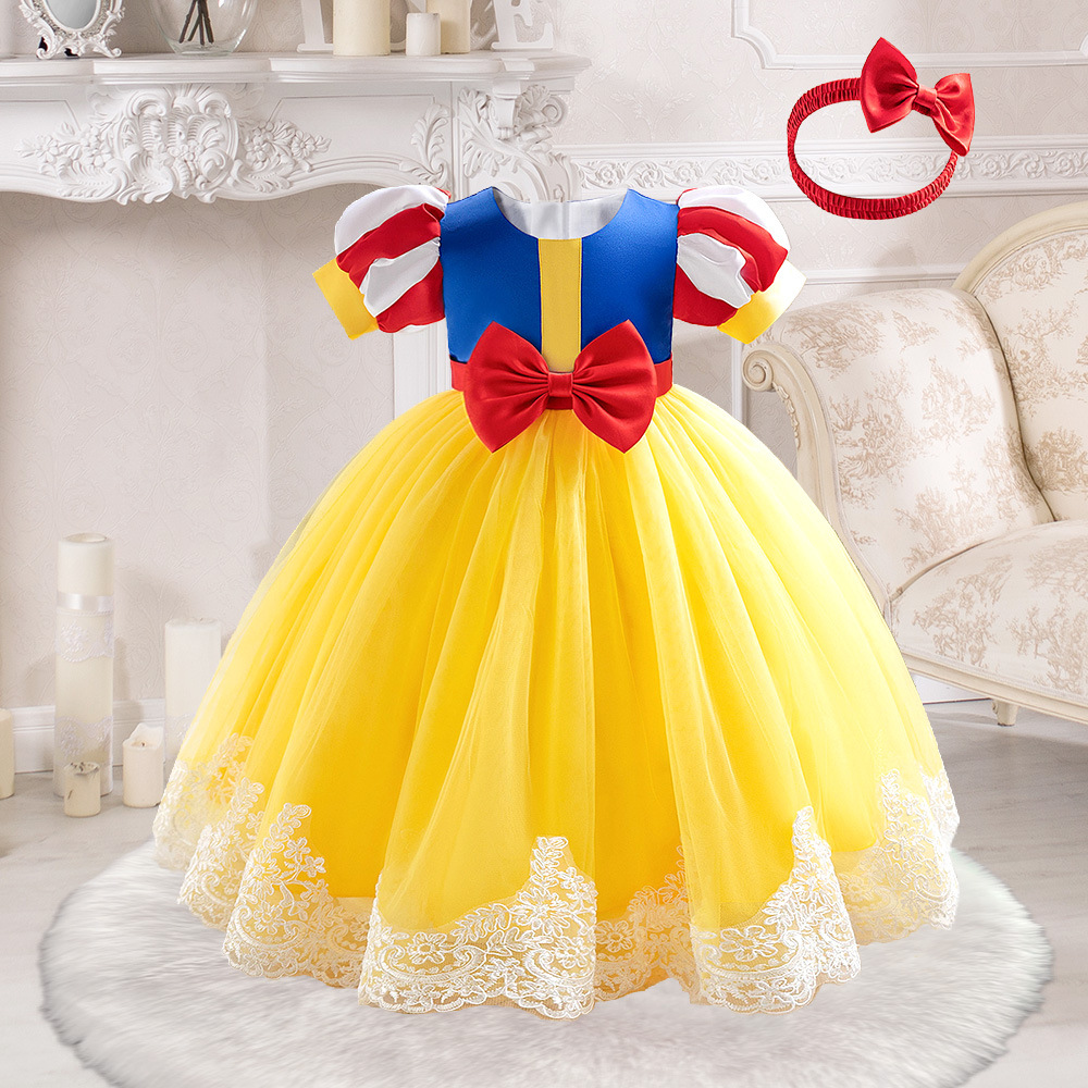 European and American New Snow White dress Year Old Baby Cos Mesh Wedding Dress Children's Festival Performance Dress