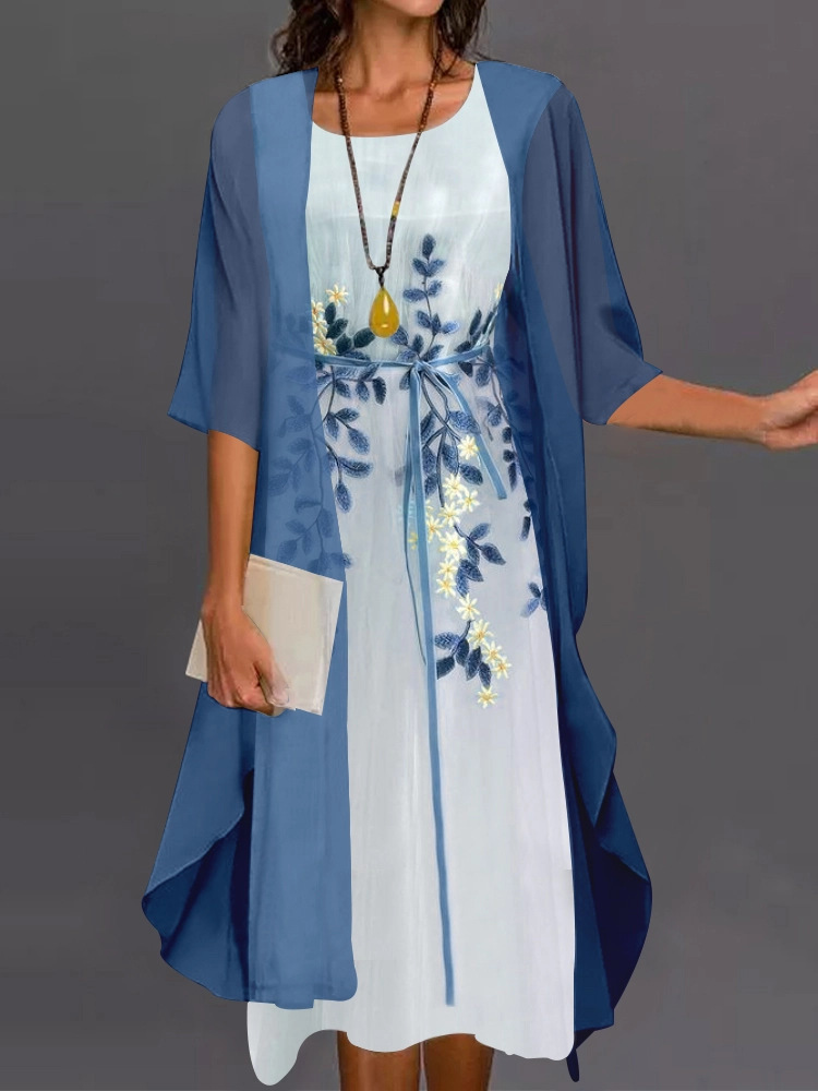 Picture of European and American Hot-Selling Independent Site Amazon Wish Hot Spring & Fall Fashionable and Elegant Lace Chiffon Dress Two-Piece Set