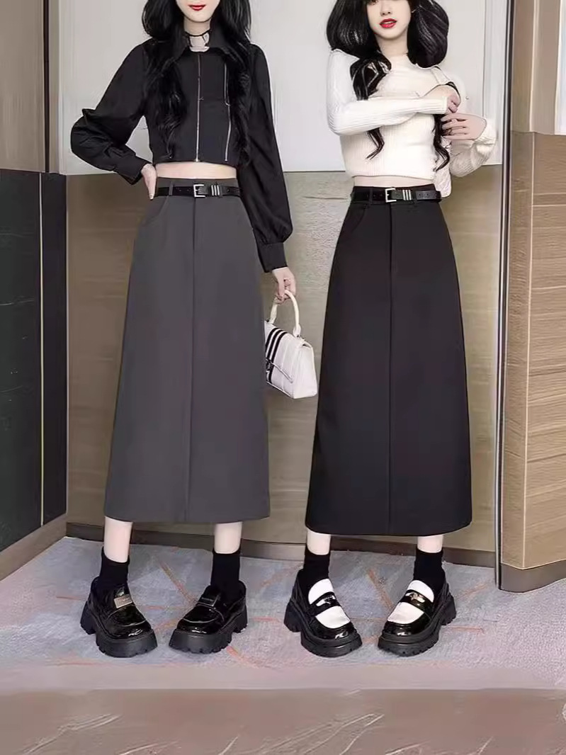 Black Suit Skirt Women's 2024 Summer New High Waist Slimming Mid-length A- line Skirt Elegant Joker Skirt