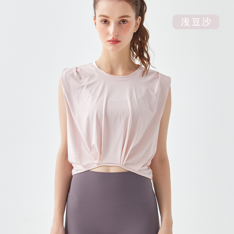 Picture of European and American Quick-drying Sports Vest Summer Jacquard Thin Fitness Yoga Blouse Sleeveless Loose Short Fitness Clothes