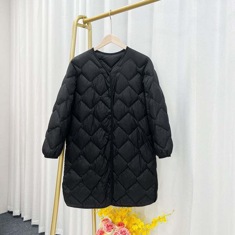 Picture of Cross-border TikTok autumn and winter new lightweight down jacket women's long V-neck long Korean collarless liner coat