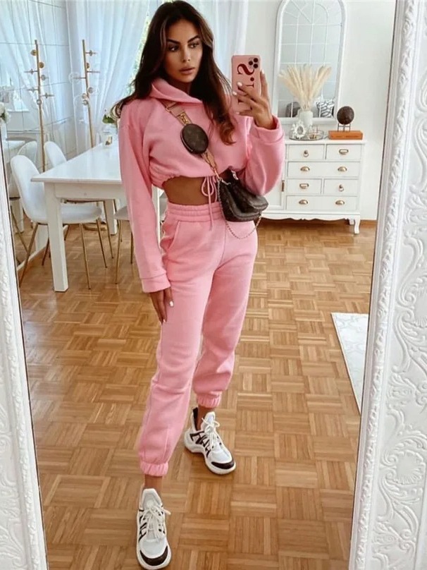 Autumn and winter hot sale Amazon European and American cross-border fashion leisure sports fleece-lined long-sleeved hat solid color sweater suit