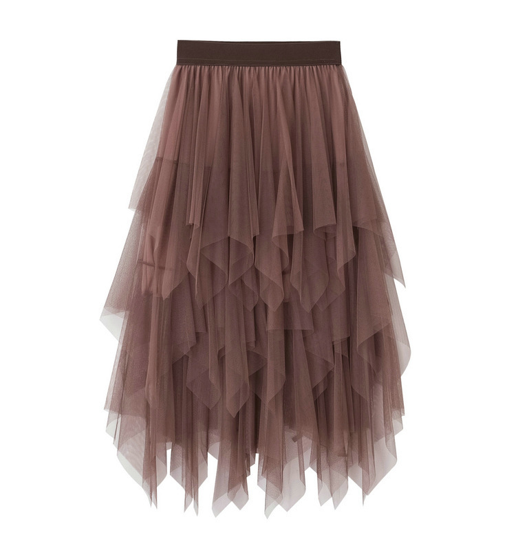Picture of Irregular Mesh Skirt Women's Mid-length 2025 Spring New Veil Skirt High Waist All-match Slimming Skirt