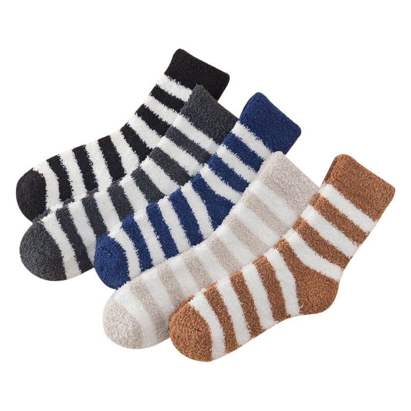 Coral Fleece Socks Men's Winter Fleece-lined Thickened Home Plush Floor Socks Autumn and Winter Warm Towel Sleeping Mid-length Socks