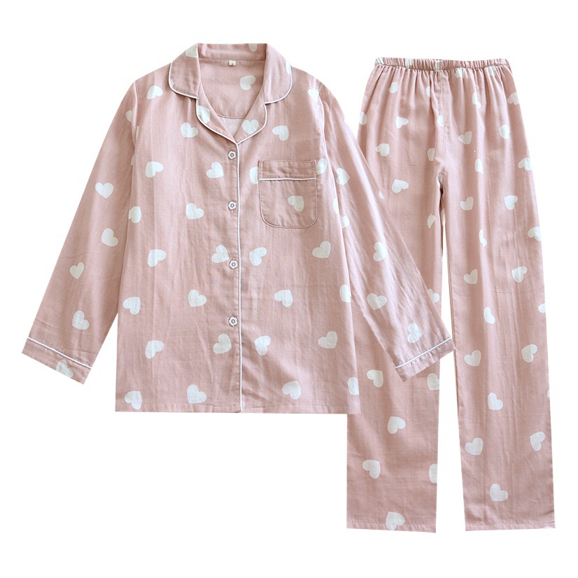 Spring pajamas women's long-sleeved cotton double-layer gauze spring and autumn lovely sweet cotton home wear casual suit