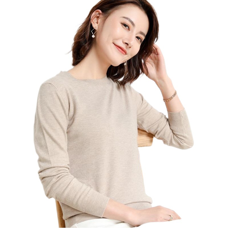 2025 Autumn/Winter New Korean Style Sweater Women's Base Shirt Pullover Thin Long Sleeve Versatile Round Neck Knitwear