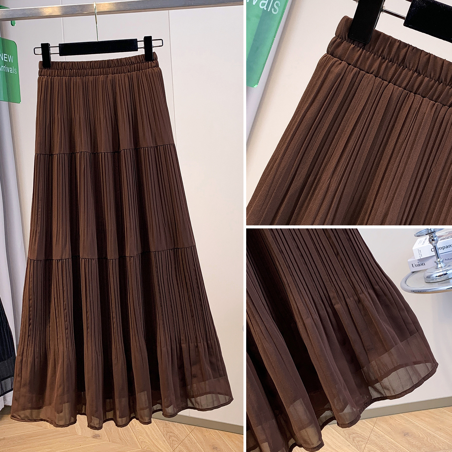 Picture of plus size Women's Summer 2025 New Belly Covering Slim A- line Pleated Half-length Skirt chubby girl Midi Large Umbrella Skirt