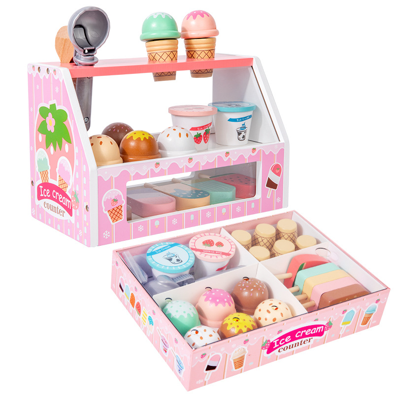 Picture of Wooden simulation play house ice cream ice cream shop selling kitchen kiosk kiosk Cash Register parent-child toys
