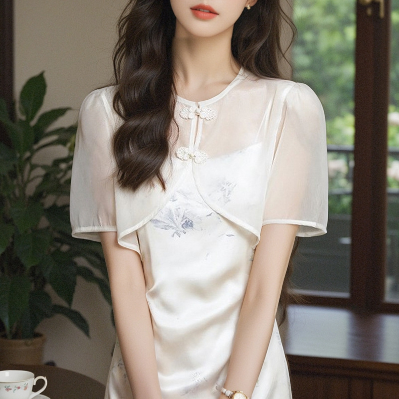 New Chinese-style Button Chiffon Shirt Women's 2025 New Thin Sun-protective Clothing Shawl Summer Short Top Cardigan Women