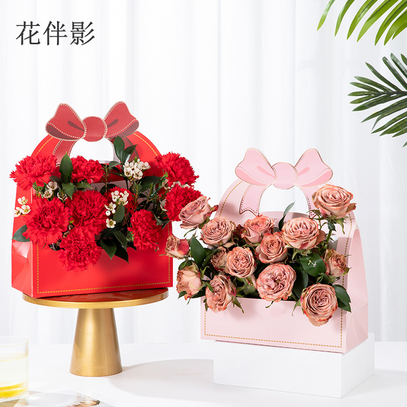 Flower Companion Shadow Bronzing Bow Flower Box Flower Packaging Gift Box Flower Packaging Material for Florist