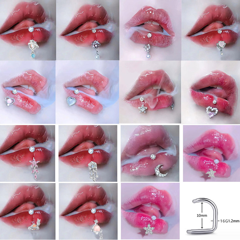 Picture of Cross-Border Flashing Love Mud Ball Lip Ring Wholesale Oil Dripping Fine Glitter Niche Sweet Hot Girl Lip Nail Piercing Jewelry