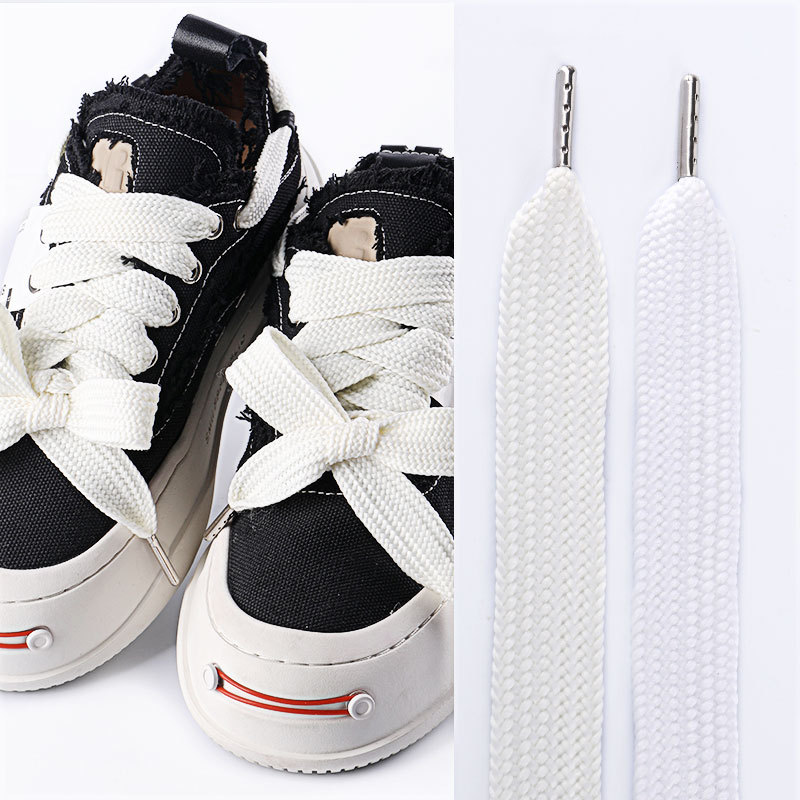 Open smile shoelace ouder bread shoes shoelace white beige 2cm widened flat metal toe shoelace rope a pair