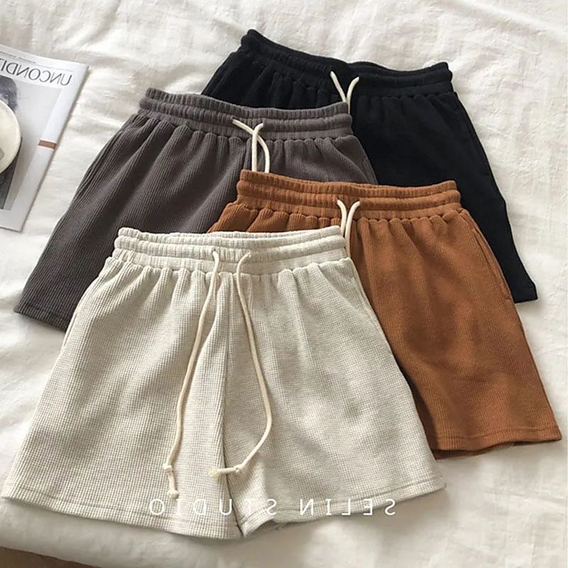 Summer Thin Waffe Shorts Women's Loose Home Casual Pajama Pants Wide Leg All-match Loose Waist Sports Pants Hot Pants
