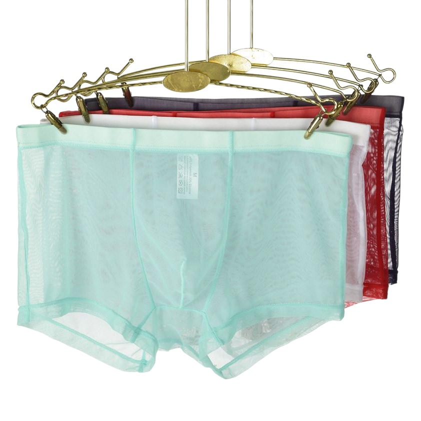 Junye Men's Thin Transparent Underwear Mid-Waist Mesh Sexy Boxer Briefs Bag Breathable Nude Youth Boxer Briefs