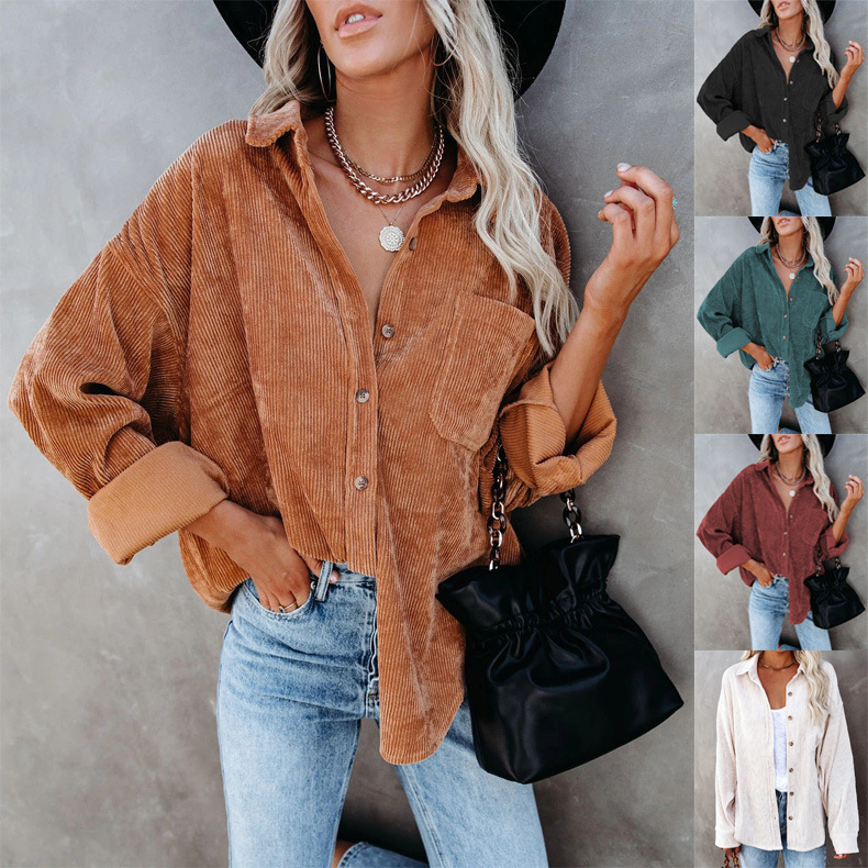 2021 cross-border Europe and the United States wish Amazon new autumn and winter women's shirt solid color lapel pit casual coat
